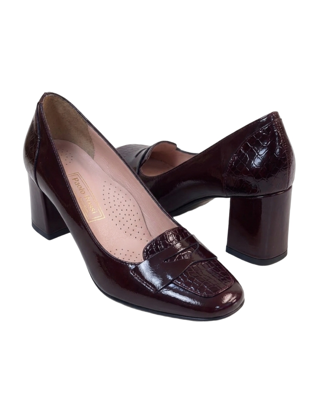 Paolo Rossi Burgundy Croc-Embossed Penny Loafer Pump
